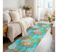 Tapis de couloir corail, motif récif d'algues tropicales, turquoise, antidérapant, ne perd pas ses poils pour cuisine, entrée, buanderie, décoration de chevet, 0,6 x 2,4 m