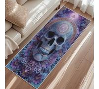 Tapis De Couloir Crâne en Sucre, Tapis De Cuisine Squelette Mexique Fleur Dahlia, 50x120cm Carpet pour Interieur Chambre Hall Passage D'entrée Rugs Buanderie Lavable Antiderapant Poils Ras