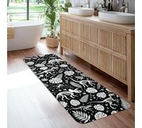 Tapis de couloir dinosaure, squelette de feuille fantaisiste N/A noir à poils courts en éponge douce rectangulaire résistante aux taches pour cuisine, salle de bain, entrée, table de chevet