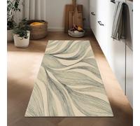 Tapis de Couloir Doux 60 x 150 cm, Tapis de Passage Poil Ras Dessiné À La Main - Antidérapant Coureur Entree Interieur Long Decoratif Plantes Rayures Feuilles Vagues pour Entrée - Cuisine et Chambre