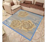 Tapis de couloir doux à poils courts pour salon, chambre à coucher - Lavable - Carré moderne - Dégradé floral dans les tons de jaune/marron et bleu - 150 x 150 cm
