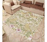 Tapis de couloir doux à poils courts pour salon, chambre à coucher - Tapis carré lavable - Motif floral et oiseau - Multicolore - Marron jaunâtre - 150 x 150 cm