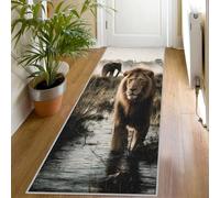 Tapis de Couloir Éléphant Lion Tapis de Couloir Animaux Safari Africaine Long 60x120, Antidérapant Lavable en Machine Passage Carpet D'entrée Salon Chambre Descente de Lit Poil Ras RugYD850