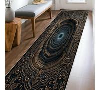 Tapis de couloir en arche gothique classique avec colonnes d'ornement - Noir - Antidérapant - Tapis de sol rectangulaire avec bordure pour cuisine, entrée, buanderie, couloir - 6,1 x 2,4 m