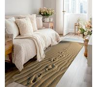 Tapis de couloir en éponge à poils longs avec motif empreintes de pas, vagues de sable naturel côtier, beige d'été, tapis d'intérieur qui ne perd pas ses poils pour cuisine, entrée, buanderie