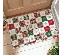 Tapis de couloir en forme de flocon de neige - Motif à carreaux festifs de Noël - Rouge - Antidérapant - Doux et résistant aux taches - Pour cuisine, chevet, entrée, couloir, décoration de couloir