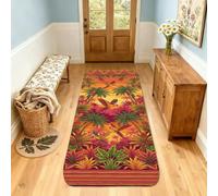 Tapis de couloir en forme de palmier, motif tropical vibrant, perroquets oranges d'été, tapis d'intérieur antidérapant qui ne perd pas ses poils pour cuisine, porte, entrée, table de chevet, 0,6 x 1,5