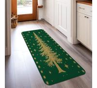 Tapis de couloir en forme de sapin, étoiles festives de Noël, fond vert, tapis à poils courts en éponge pour cuisine, salle de bain, entrée, décoration de chevet, 0,6 x 1,5 m