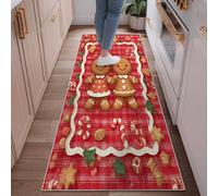 Tapis de couloir en pain d'épices, Noël festif, sucre d'orge, biscuit de Noël, rouge, à poils courts - Tapis rectangulaire d'intérieur qui ne perd pas ses poils - Pour cuisine, entrée, chevet