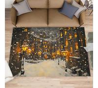 Tapis de couloir enneigé - 70 x 120 cm - Scène de rue - Tapis de couloir pour cuisine, architecture européenne - Tapis à poils courts antidérapant pour chambre d'enfant, chambre d'enfant, chevet