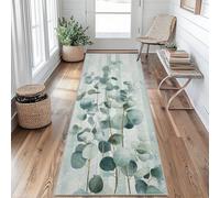 Tapis de Couloir Eucalyptus Feuilles Vertes Tapis de Passage Rayures 50x120cm Antidérapant et Lavable Interieur Rug pour Entree Couloir Salon Chambre à Coucher Cuisine oK&E17