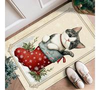 Tapis de couloir fantaisie en éponge à poils courts pour cuisine, entrée, salle de bain, décoration de porte - 0,6 x 0,9 m - Motif chaton