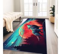 Tapis De Couloir Fantaisie Loups Pins Antidérapant Lavable en Machine Rouge Foncé Tapis Long Étroit pour Entrée Cuisine Salon Chambre, Doux Et Confortable Surface Flanelle 80X200 Cm
