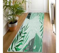 Tapis de Couloir Feuilles Vert, 80x300 Tapis de Passage Moderne Tropical Extra Long Antidérapant Lavable, Carpet Interieur pour Cuisine Salon à Coucher Descente de lit Poil Ras Rug uS510