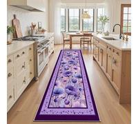Tapis de Couloir Fleur Botanique Violet, Tapis Couloir Long Coquelicot Fleurs Sauvages Plante Antidérapant et Lavable, Doux Poil Ras Descente de Lit pour Chambre, Cuisine, Salon, Entrée 50x300 cm