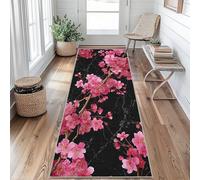 Tapis de Couloir Fleurs de Cerisier Tapis de Passage Marbre Noir 50x120cm Antidérapant et Lavable Interieur Rug pour Entree Couloir Salon Chambre à Coucher Cuisine jF&S275