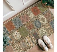Tapis de couloir floral vintage rustique à motif géométrique zigzag automne terreux tapis rectangulaire à poils courts en éponge qui ne perd pas ses poils pour cuisine, buanderie, porte, entrée