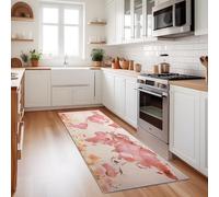 Tapis De Couloir Géographie Cartes Fleurs Antidérapant Lavable en Machine Rose Tapis Long Étroit pour Entrée Cuisine Salon Chambre, Doux Et Confortable Surface Flanelle 60X150 Cm