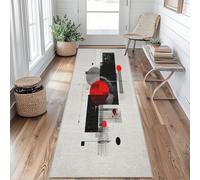 Tapis de Couloir Géométrique Abstrait, Tapis de Couloir Long Antidérapant 80x300, Noir Blanc Gris Rouge, Tapis Cuisine Motif Moderne Milieu du Siècle, pour Cuisine Salon Chambre Couloir Entrée Tn8
