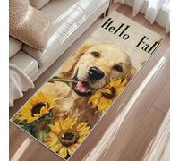 Tapis De Couloir Golden Retriever, Tapis De Passage Automne Tournesol Chien Amusant, 60x180cm Carpet Lavable Et Antidérapant Poils Ras pour Aux Buanderies Et Aux Chambre Rugs