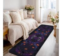 Tapis de couloir gothique effrayant rose Jack-o'-Lantern Halloween violet à poils ras du sol rectangulaire avec bordure pour cuisine, chevet, entrée, couloir, décoration de couloir, 0,6 x 2,4 m