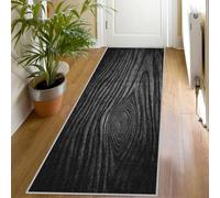 Tapis de Couloir Grain de Bois Noir 80x300 Tapis de Passage Minimaliste Rustique Extra Long Antidérapant Lavable, Carpet Interieur pour Cuisine Salon à Coucher Descente de lit Poil Ras Rug Hp928