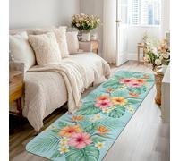 Tapis de couloir hibiscus, feuilles tropicales vibrantes, oiseau de paradis, vert d'été, antidérapant, tapis d'intérieur qui ne perd pas ses poils pour cuisine, chevet, entrée, couloir, 0,6 x 2,4 m