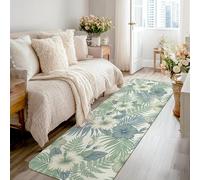 Tapis de couloir hibiscus, motif feuilles de fougère botanique tropicale, vert d'été, antidérapant, esthétique, rectangulaire, pour cuisine, porte, entrée, décoration de chevet, 0,6 x 2,4 m