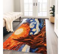Tapis De Couloir Impressionnisme Arbres Lune 60X240 Cm Antidérapant Lavable Bleu Tapis Long Étroit pour Couloir Cuisine Chambre Salon Tapis Fin Moderne