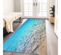 Tapis de Couloir Imprimée Bleu - Antidérapant Lavable Zone Côtière Naturelle Plage Paysage Long Carpet, 60 x 180 cm Doux Carpet Interieur pour Salon Chambre à Coucher Descente de lit