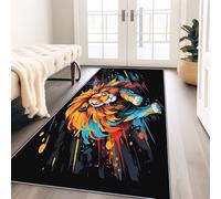 Tapis de Couloir Imprimée Coloré - Antidérapant Lavable Abstrait Graffiti Faune Lion Long Carpet, 60 x 120 cm Doux Carpet Interieur pour Salon Chambre à Coucher Descente de lit