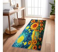 Tapis De Couloir Jaune Impressionnisme Tournesols Étoiles 80X240 Cm, Tapis Long Antidérapant pour Entrée Couloir Cuisine Salon, Tapis Rectangulaire Lavable pour Sol Intérieur Maison