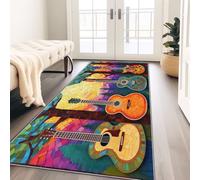 Tapis De Couloir Jaune Musique Guitare Arbres 60X150 Cm, Tapis Long Antidérapant pour Entrée Couloir Cuisine Salon, Tapis Rectangulaire Lavable pour Sol Intérieur Maison