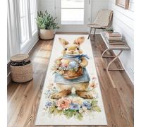 Tapis de Couloir Lapin Tapis de Passage Aquarelle Fleurs 50x120cm Antidérapant et Lavable Interieur Rug pour Entree Couloir Salon Chambre à Coucher Cuisine Vu&z352