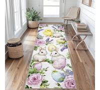 Tapis de Couloir Lapin Tapis de Passage Pâques Floral Rose 50 x 100 cm Antidérapant et Lavable Interieur Rug pour Entree Couloir Salon Chambre à Coucher Cuisine Vu&z325