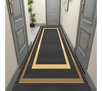 Tapis de couloir lavable, antidérapant, doux au toucher, extra long, pour hôtel, couloir, 100 x 200 cm, parfait pour les entrées et les salles de séjour, noir et doré