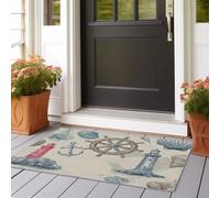 Tapis de Couloir Lavable et Antidérapant, Couleur Abricot Vie Marine Coquillage Chemin de Passage à Poils Ras pour Entrée, Phare Rétro Nautique Et Côtier pour Animaux et Enfants, 60 x 180 cm