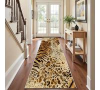 Tapis de Couloir Léopard Guépard, Tapis Couloir Long Zébré Tigre Animaux Sauvages Occidental Antidérapant et Lavable, Doux Poil Ras Descente de Lit pour Chambre, Cuisine, Salon, Entrée 50x300 cm