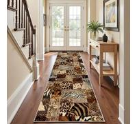 Tapis de Couloir Léopard Tigre Zébré, Tapis Couloir Long Animaux Sauvages Patchwork Ferme Western 50x240 cm Antidérapant et Lavable, Doux Poil Ras Descente de Lit pour Chambre, Cuisine, Salon, Entrée