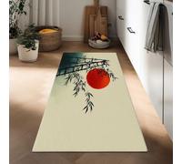 Tapis de Couloir Long 50 x 140 cm Ultra Doux à imprimé Feuilles De Plantes Soleil Rouge, Tapis de Passage Coureur Lavable Antidérapant Peinture À L'Encre pour couloir escalier Chambre Cuisine