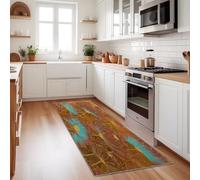 Tapis de Couloir Long 50 x 150 cm Tapis de Passage Antidérapant Doux Microfibre - Abstrait Feuille d'or Chrysanthème Fleurs Passage Couloir pour Buanderie Salon Cuisine, Brun