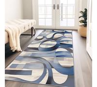 Tapis de Couloir Long 50 x 150 cm Tapis de Passage Lavable Antidérapant Doux Abstrait Art Moderne Texture incurvée Tapis pour Buanderie Cuisine Chambre, Gris-Bleu