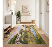 Tapis de Couloir Long 60 x 180 cm, Multicolore Tapis Cuisine Antidérapant Lavable, Africain Savane Animaux Girafe Zèbre Éléphant Lion Tapis de Passage Doux pour Salon, Entrée, Balcon, Chambre Enfant