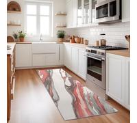 Tapis de Couloir Long 65 x 240 cm Tapis de Passage Antidérapant Doux Microfibre - Moderne Abstrait Vague Courbe Passage Couloir pour Buanderie Salon Cuisine, Rose Grisâtre