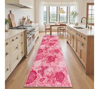 Tapis de Couloir Long 80x300 Fleur de Rose Papillon, Antidérapant et Lavable, Motif Floral Romantique Esthétique Tapis Cuisine pour Evier Salon Passage, Paillasson Interieur Entree, Moquette Chambre
