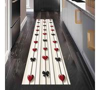 Tapis de Couloir Long Amour Cœur Tapis d'Entrée Antidérapant Romantique Rayé Paillasson Absorbant et Lavable Saint Valentin Nœud Papillon pour Cuisine, Devant Evier et Chambre 60x150 cm