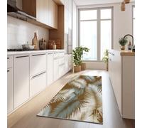 Tapis de Couloir Long Antiderapant 60 x 180 cm Texture Simple Feuille Palmier Tapis de Cuisine Devant Evier Lavable en Machine Passage paillasson de Porte d'Entrée Interieur pour Couloir, Crème
