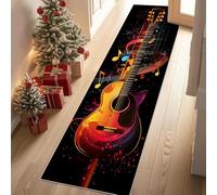 Tapis de Couloir Long Aquarelle Guitare Art Abstrait Éclaboussure D'encre Tapis de Passage Pop Art Musique Paillasson Couloir 60x180 cm Descente de Lit Lavable Doux Interieur Chambrel Mangerd Salon