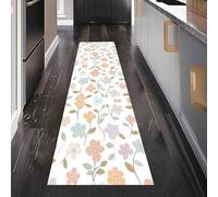 Tapis de Couloir Long Botanique Fleur Tapis d'Entrée Antidérapant Mignon Feuille Paillasson Absorbant et Lavable Simple Dessin pour Cuisine, Devant Evier et Chambre 60x150 cm