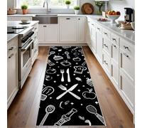 Tapis de Couloir Long Pomme 60x240 cm, Chapeau de chef Tapis Cuisine Devant Evier, Antidérapant et Lavable en Machine, Cuillère, Couteau, Fourchette Descente de Lit Chambre pour Salon, Entrée